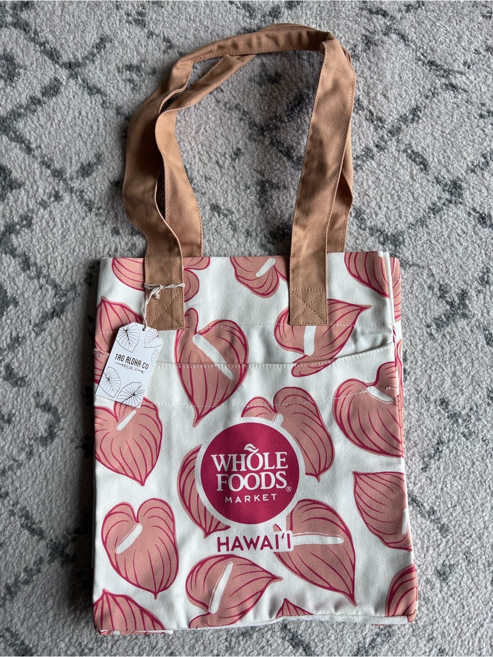 Tag Aloha x Whole Foods Hydro Anthurium 100% Organic Cotton Canvas Tote Bag NWT